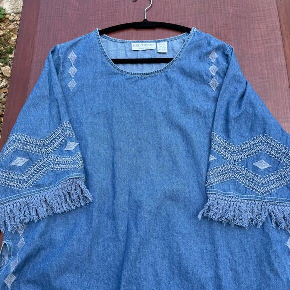 Bleu Bayou Women's Denim Fringe Tunic Top - Size XL - Picture 3 of 7